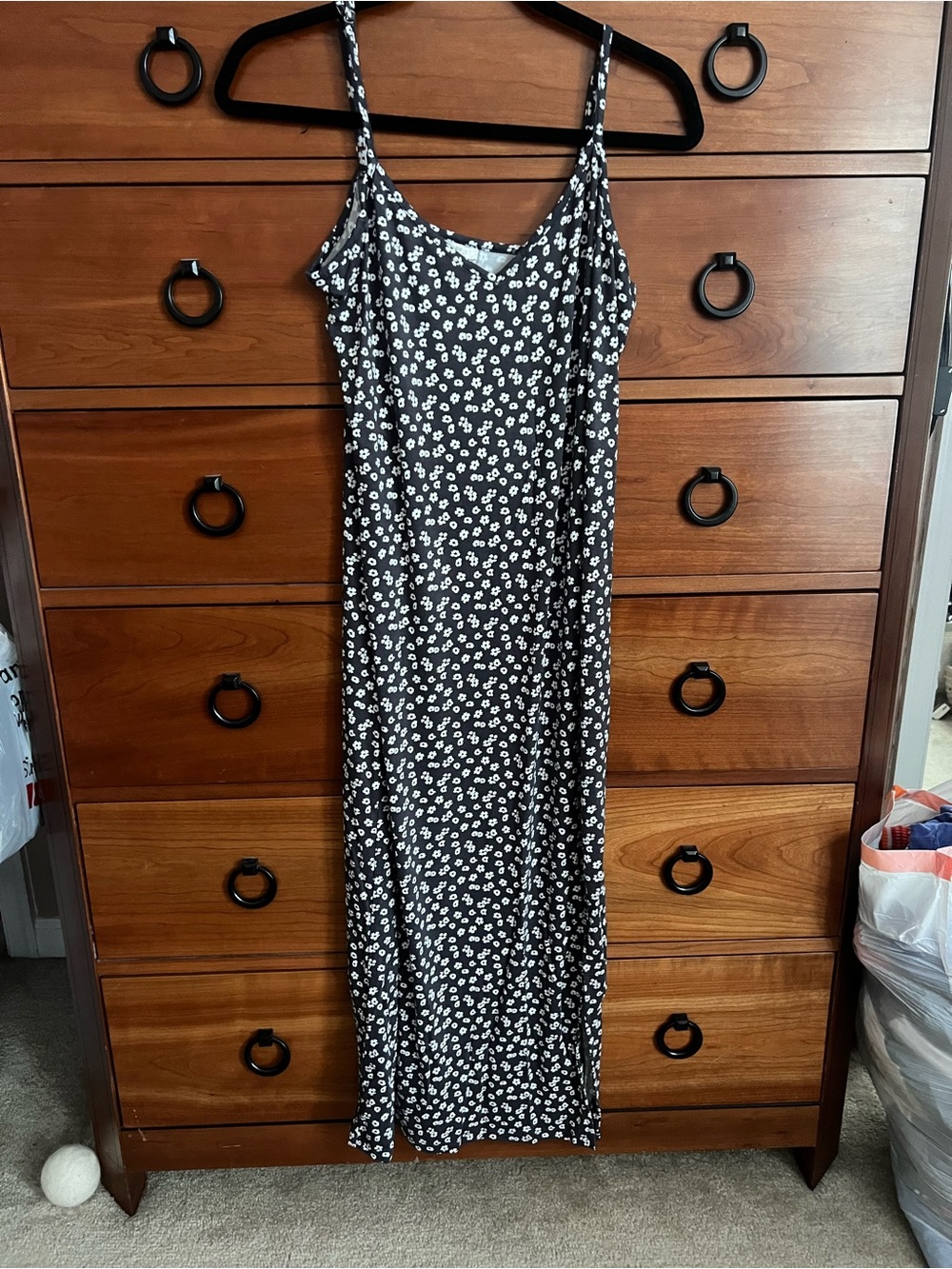 Z Supply Black Maxi Slip Dress with White Daisy Print